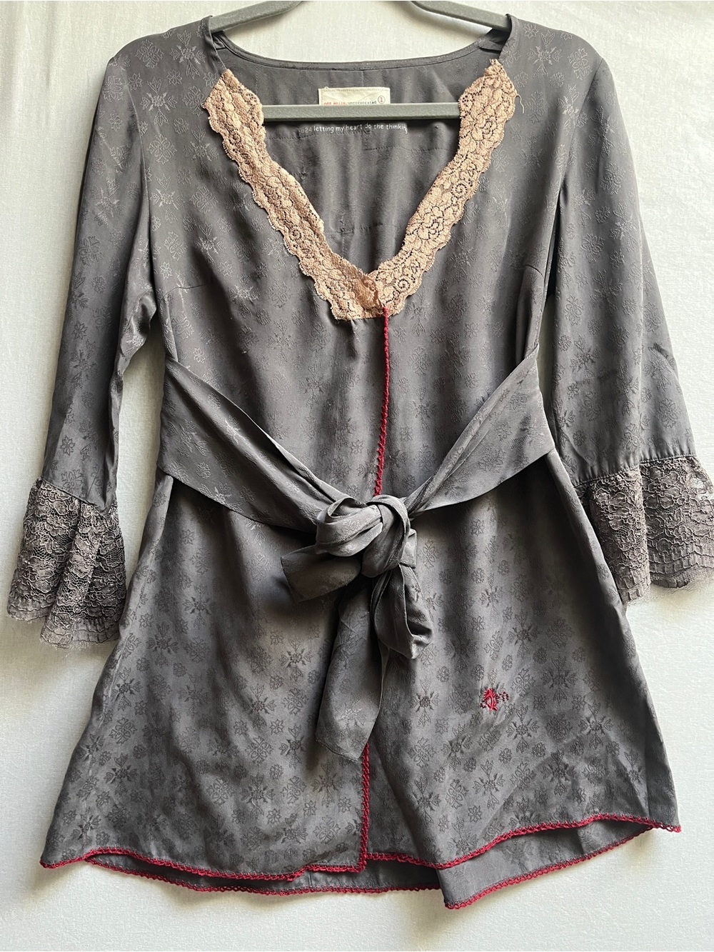 Odd Molly Jacquard Lace Trim V-Neck Tunic Blouse Sz XS